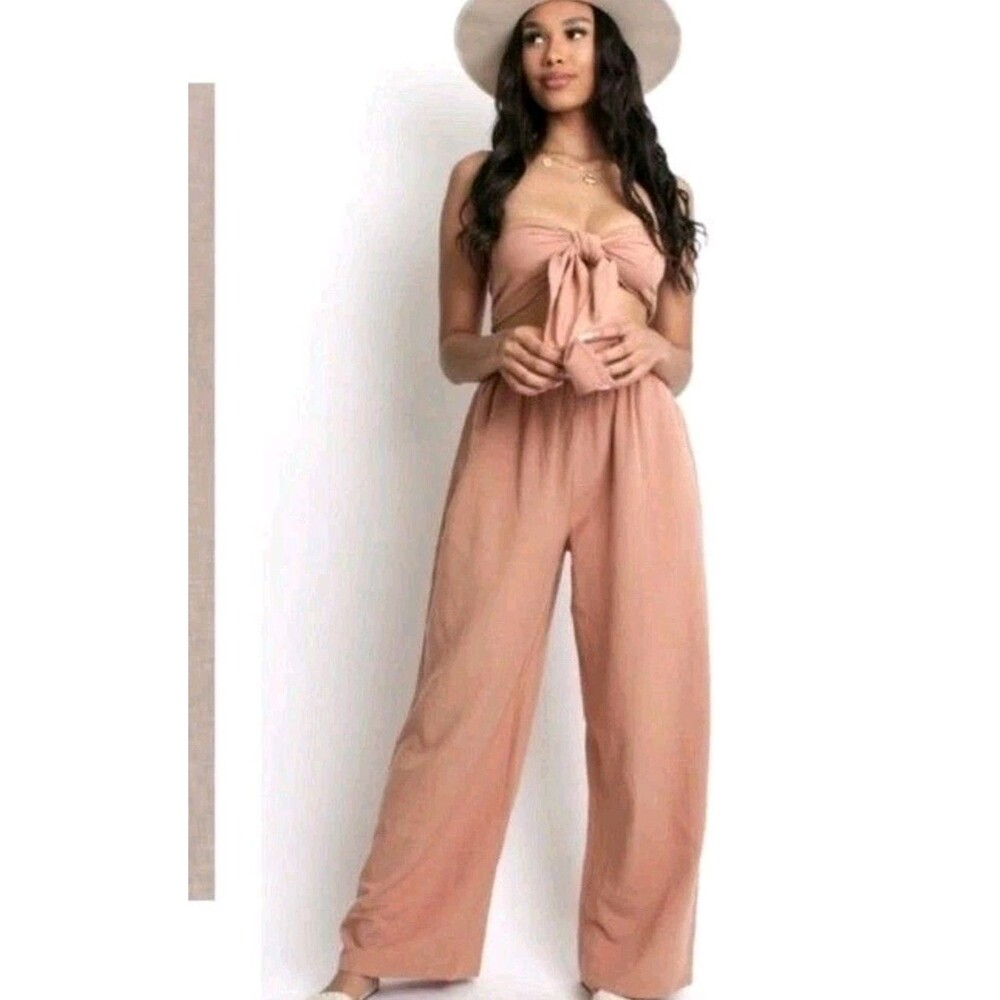 Malibu Bum Two-piece Set Size Medium Coral Wide Legs Cotton